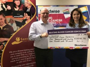 Steve Harris presents the cheque to Emma Jane Jones from Bloodwise.