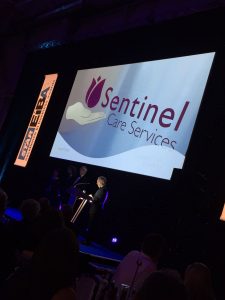 Sentinel's name in lights at the awards ceremony.
